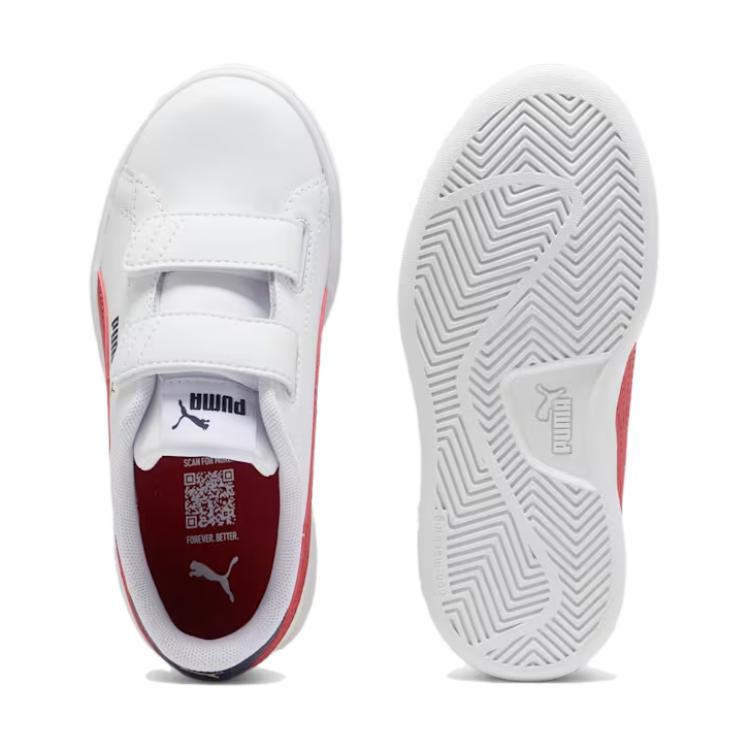 Puma Smash 3.0 Comfortable Versatile Low-Top Kids Skate Shoes Kids Sneaker White Red 392033-12