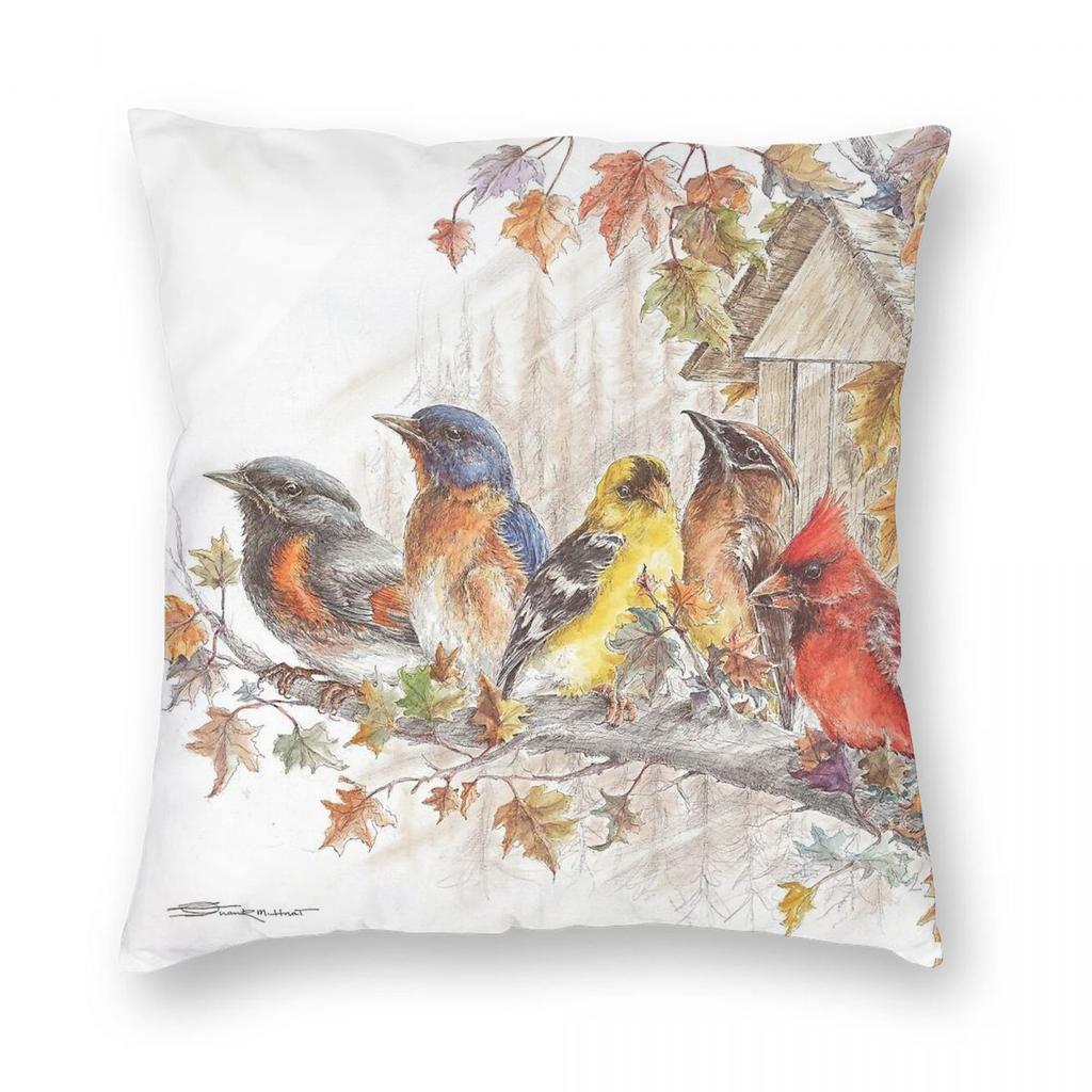 Wild Birds On A Limb Pillowcase Polyester Linen Velvet Printed Zip Decorative Throw Pillow Case Room Cushion Cover
