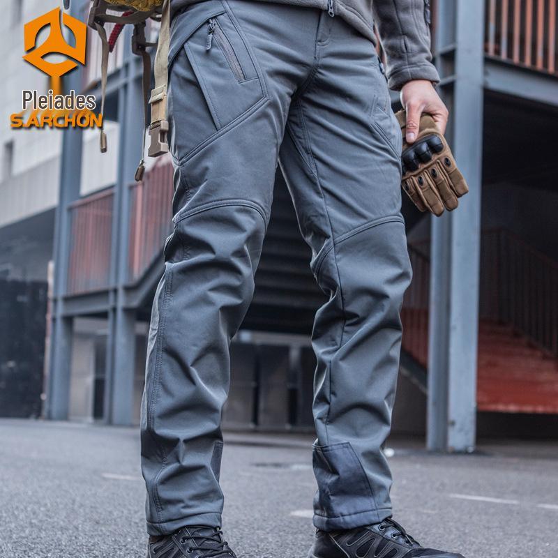 Angken Men's Winter Softshell Fleece-Lined Windproof Tactical Climbing Pants