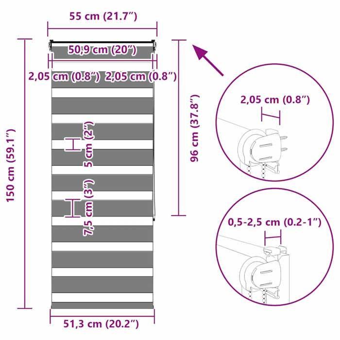 VidaXL Store zèbre blanc 55x150 cm largeur du tissu 50,9 cm polyester, store à enrouleur zébré, store zébré pour fenêtre, 4014746