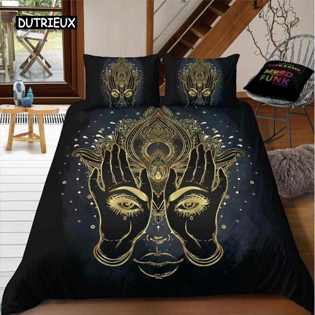 Buddha Duvet Cover Set Colorful Stone Buddha Face Twin Bedding Set For Teens Adults Queen King Double Size Polyester Quilt Cover
