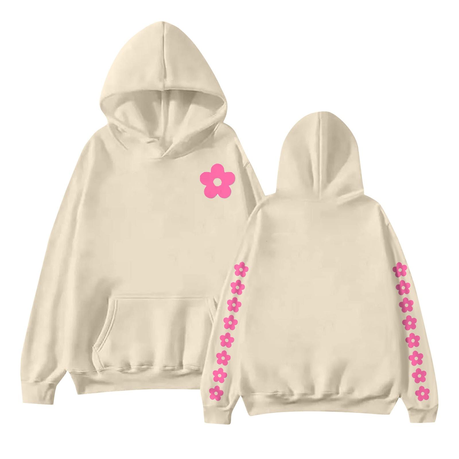 Женская мода с принтом длинный рукав свободная толстовка верхняя часть осенняя толстовка с капюшоном L бежевый 1698₽