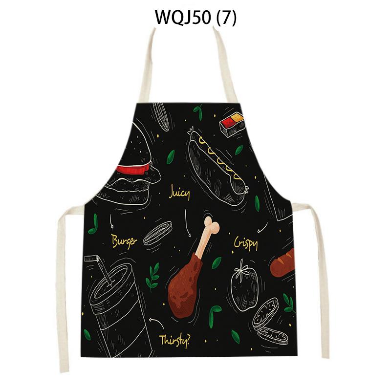 Coffee Hamburger Printed Kitchen Aprons for Adult Kids Household Linen Bib Fruits Vegetables Cooking Baking Apron Cleaning Tool