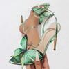 Grüner Schmetterling Verzierungs Design Sandalen mit Absatz Damen Mode Spitze Knöchel Schnalle Marken Designer Schuh Sexy Partykleid Schuh