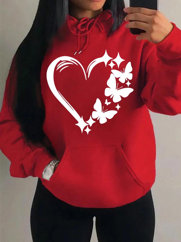 Kombination aus Liebe und Schmetterlingsmuster Hoodie Damen Hip Hop Street Hoodies Trendy Taschenkleidung Vintage Mehrfarbiger Hoodie