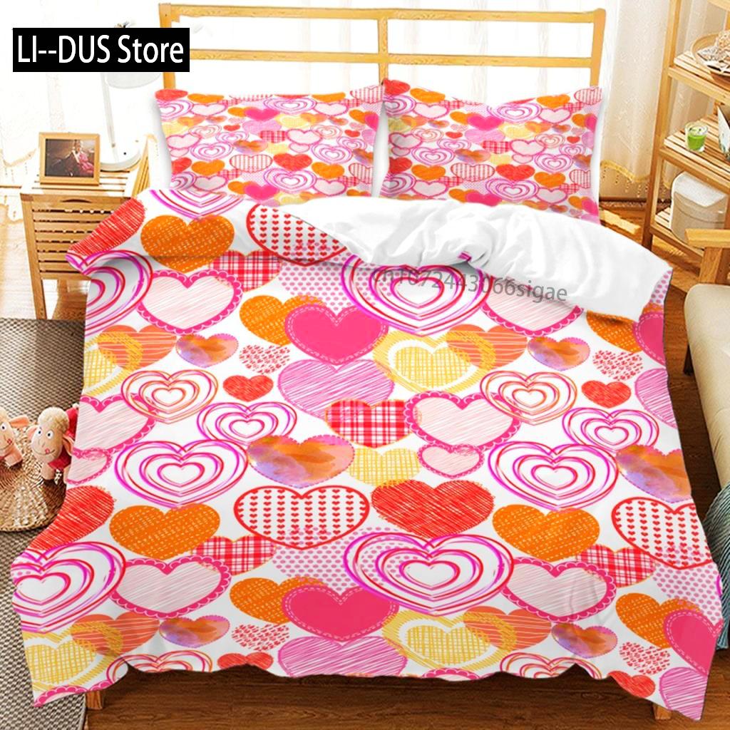 Pink Valentine's Day Love Heart Name Bedding Sets Single Double Size Fashion Flower Rose Duvet Cover For Bedroom Decorations
