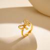 Stainless Steel Zircon Bow Flower Butterfly Ring for Women,18K Gold Plated Bowknot Opening Rings,Fashion Jewelry Gifts