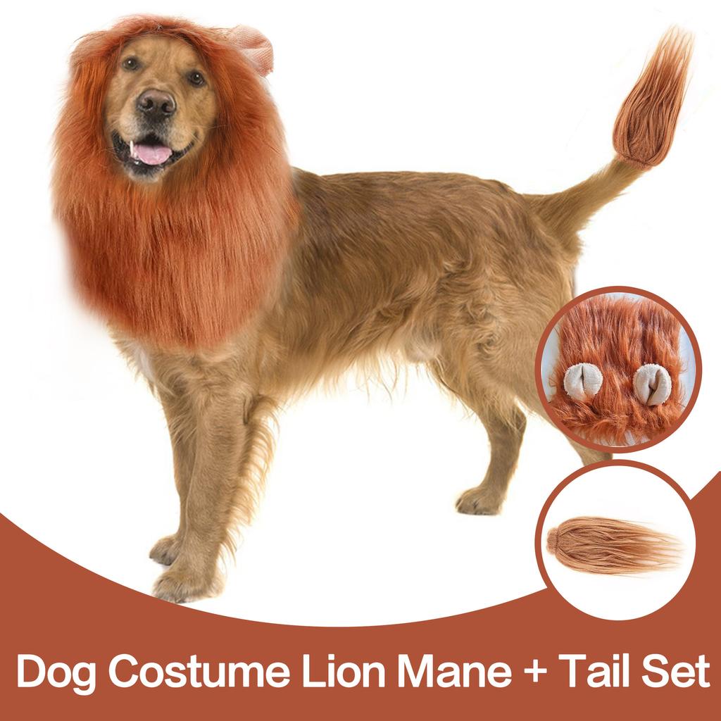 Halloween Pet Dog Cosplay Clothes Cute Realistic Lion Mane Wig Tail For Medium Large Dogs Costume With Ear Pet Accessories
