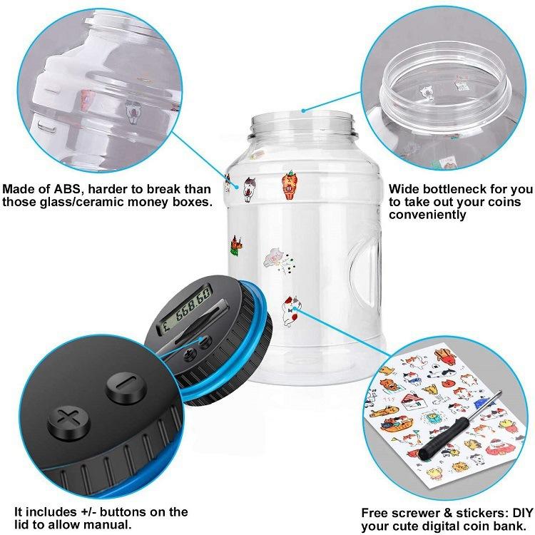 Smart counting piggy bank large bucket 1.8L creative plastic transparent piggy bank