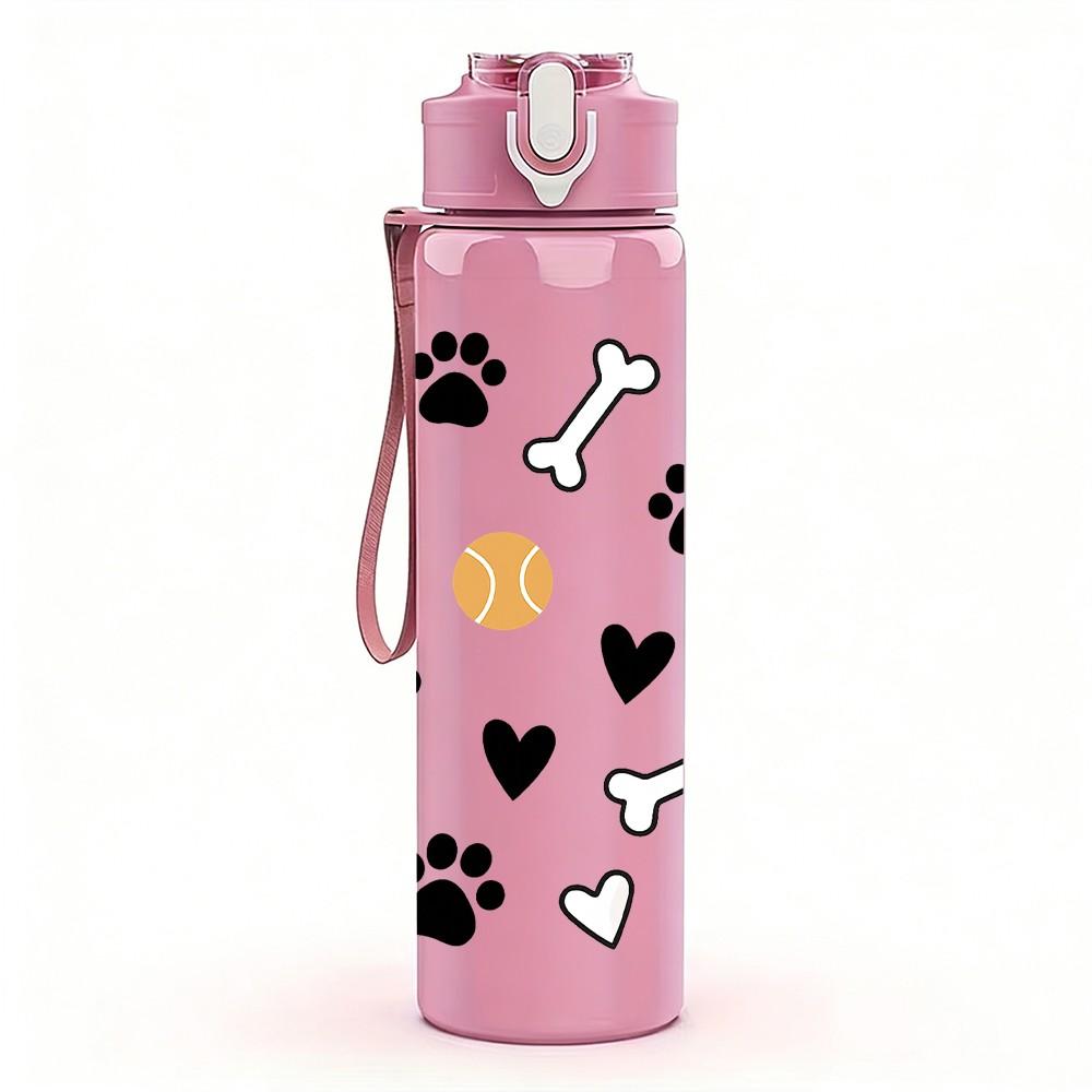 1PC Dog Paw Bone Pattern 750ml Color Plastic Sports Water Bottle Leakproof Flip Straw Lid Suitable for Sports Office Home Use