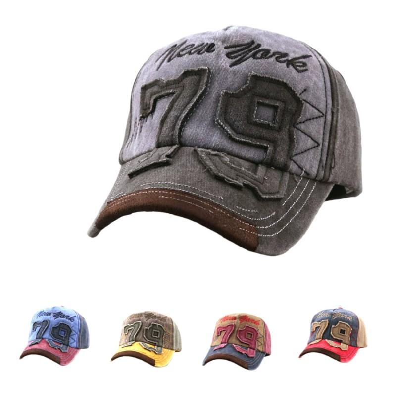 Vintage Distressed 79 Embroidered Baseball Cap Unisex Adjustable Sun Hat Outdoor Casual Wear