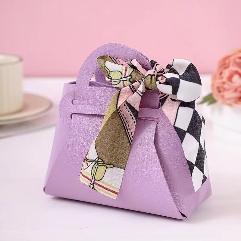 Small PU Leather Candy Gift Box with Handle 1010cm for Wedding Favors