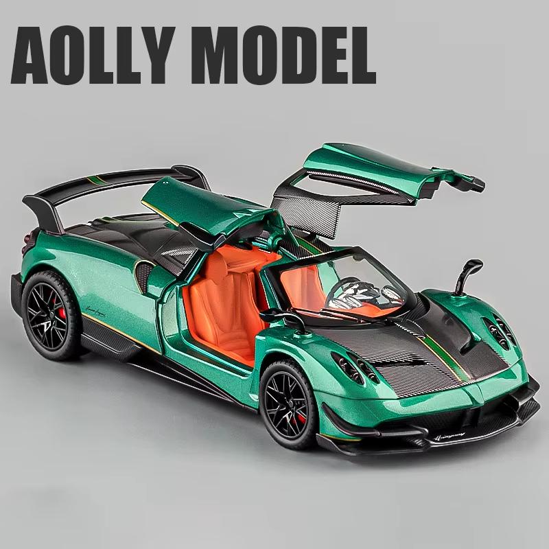 

1:24 Pagani Huayra BC Super Sports Car Alloy Die Cast Toy Model Sound and Light Pull Back Детская коллекция игрушек Подарок на день рождения для мальчика зелёный
