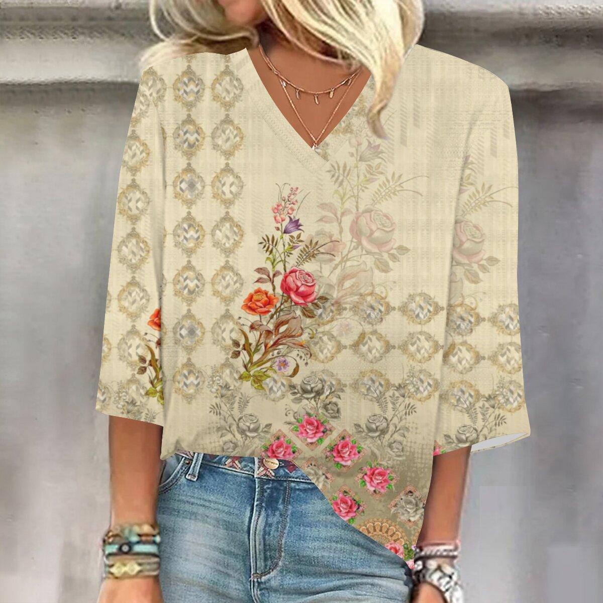 

2023 Весна и осень Новая мода 3/4 рукав с принтом