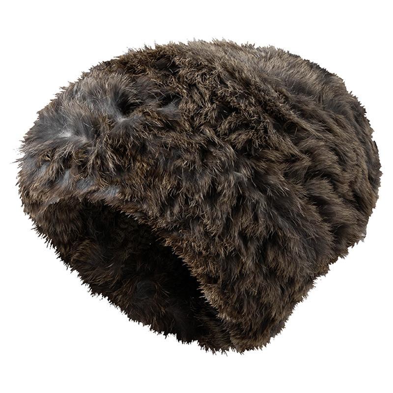 Real rabbit fur wool hat fashionable versatile warm and cold hat children winter big head circumference ear protection casual cover cold hat