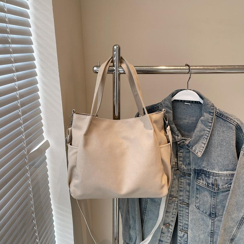Commuter Canvas Bag Women Shoulder Crossbody Bag Solid Color Shopping Bag