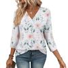 Women's Casual Fashion Sexy Comfortable V-neck Floral Three-quarter Sleeve Top