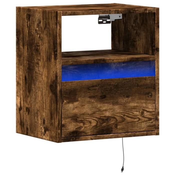 VidaXL Meuble TV mural avec lumières LED chêne fumé 41x31x45 cm, meuble TV suspendu au mur, unité TV flottante, support TV 852321