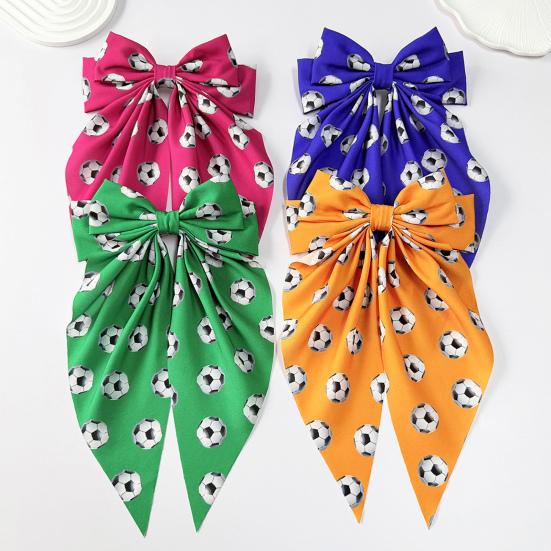 Girl Hairpin Extra Large Ribbon Bowknot Design Back Head Hair Clip Soccer Pattern Spring Hair Pin Party Hair Accessory