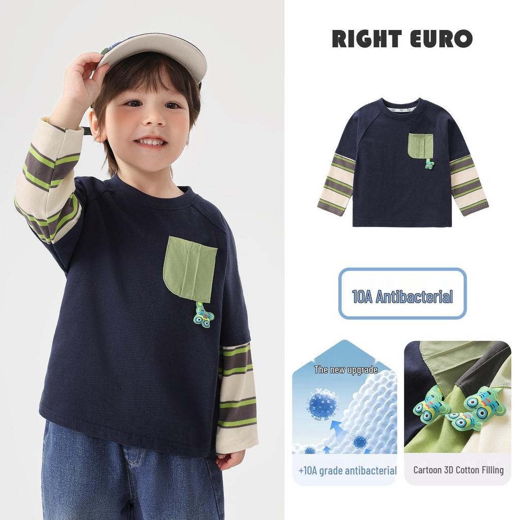 2026 Trendy Boys' Pure Cotton Long-Sleeve T-Shirt for Spring and Fall