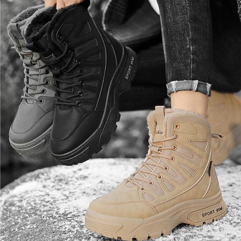 Winter Men Boots High Top Cotton Shoes Plush Warm Snow Boot Outdoor Non Slip Trekking Boots for Men Laced Platform Boots