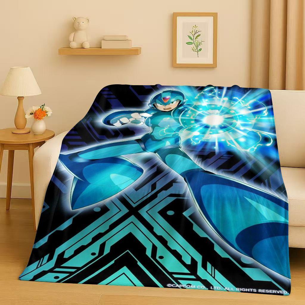 Classic Game Rockman Mega Man Flannel Blanket,Ultra Soft Warm Plush Throw for Home Bedroom Bed Sofa Cover Office Travel Picnic
