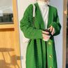 Early Autumn Retro Twist Knitted Cardigan Women's Medium and Long Over-knee Loose V-neck Versatile Solid Color Thickened Sweater Jacket