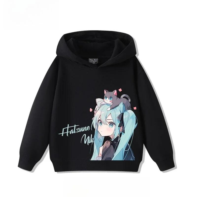 Hatsune Miku MIKU 2026  Trend Explosion Cartoon Print Children's Hooded Sweatshirt Boys and Girls Autumn Winter  All-match Tops