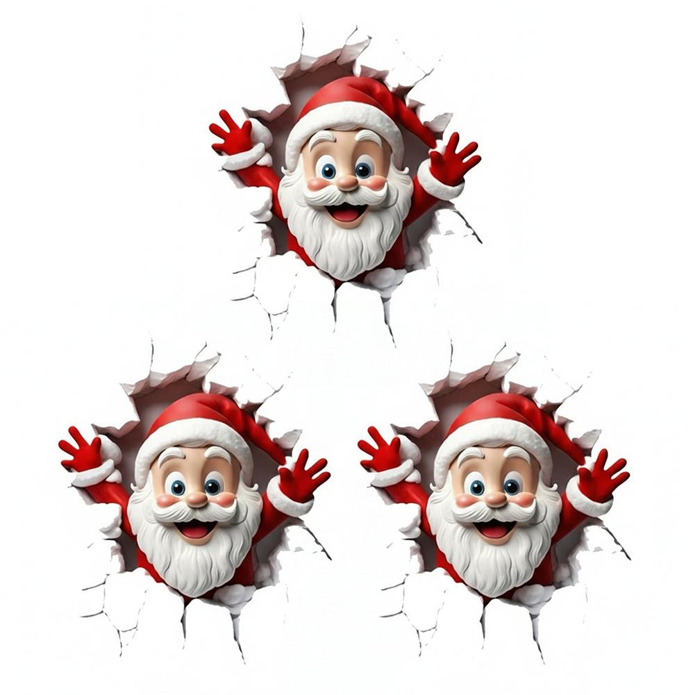 3pcs Paper Santa Claus Wall Decal Wall-Breaking 3D Christmas Wall Sticker for Xmas Window Toilet Wall Refrigerator Decorations