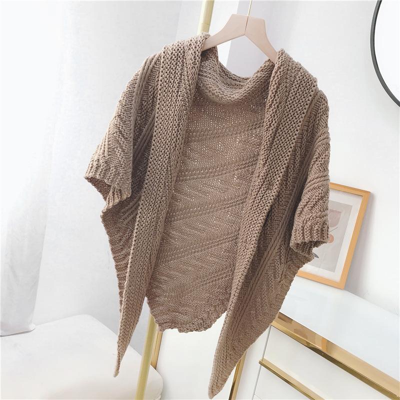 Women S Knitted Triangular Scarf With Buckle Dual Use As Shawl And Neck Warmer