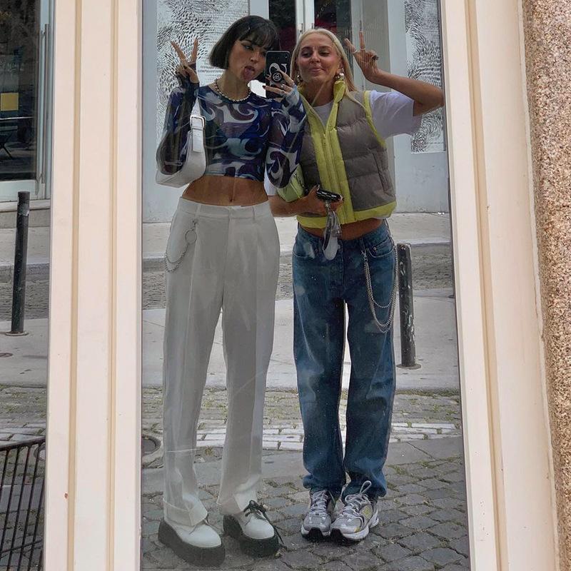 Sexy See Trough Crop Top Y2K Vintage grafický potisk Zelené síťové tričko s dlouhým rukávem Slim Fit tričko Dámské oblečení