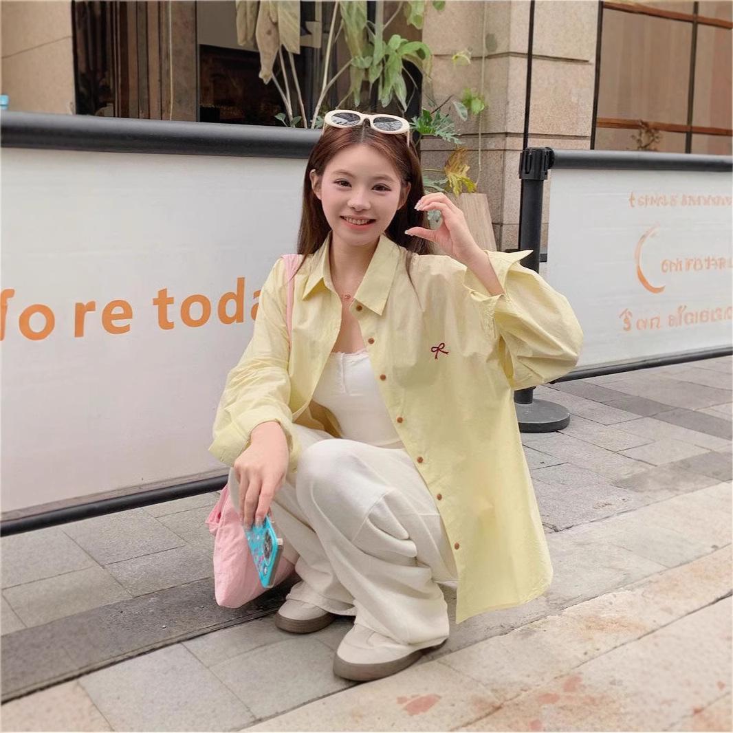 

Spring/Summer 2025 Embroidered Bow Long Sleeve Loose Sunscreen Shirt Small