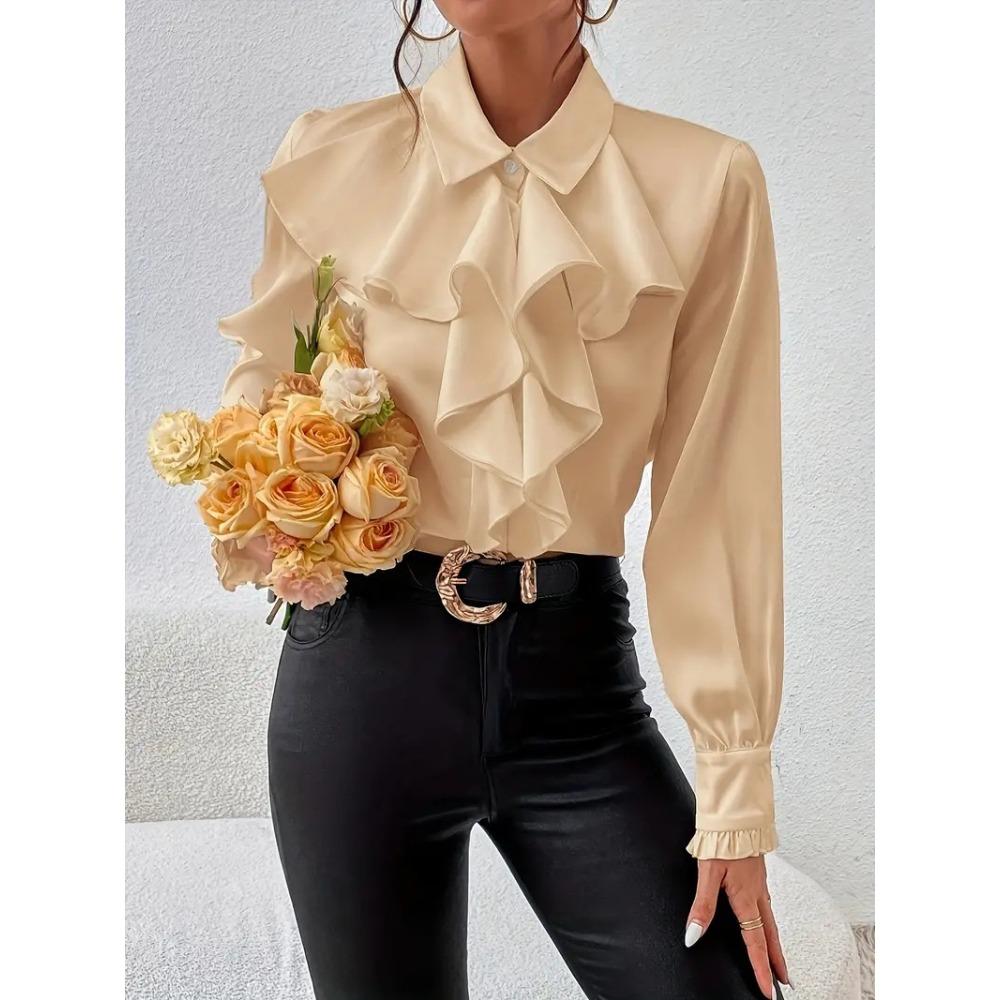 Blouse d'automne pour femme, style designer, à volants et superposée