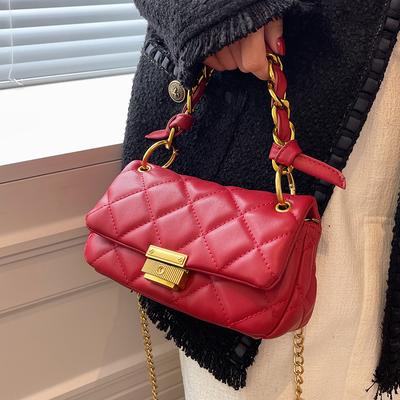 Bolso pequeño cuadrado rojo sencillo a cuadros de moda para mujer, con textura de alta gama, nuevo y popular bolso bandolera con cadena, diseño Sense.