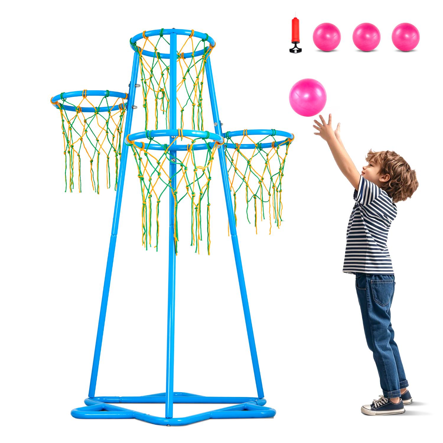 

SucceBuy 4-Hoop Kids Basketball Hoop Stand with Adjustable Heights 3 Balls for Boys & Girls Indoor Outdoor Basketball Sport Toys синий