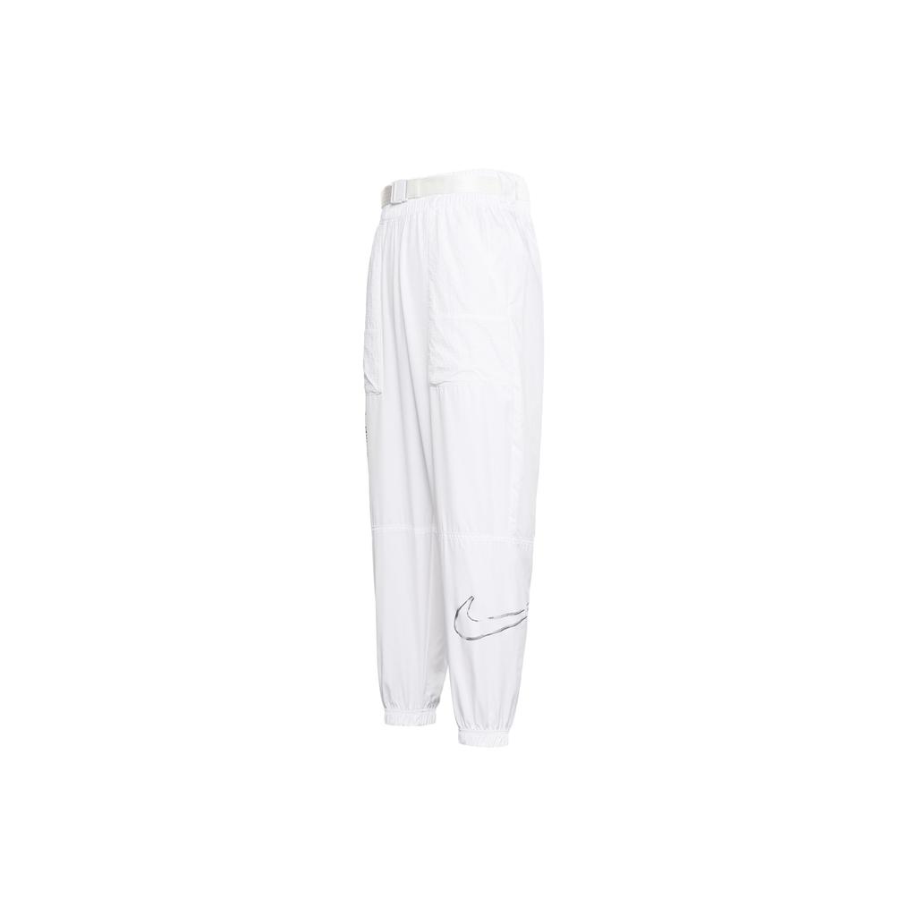 Nike Logo Print Sports Adjustable Waist Tapered Woven Pants Women Bottoms White DJ8997-100