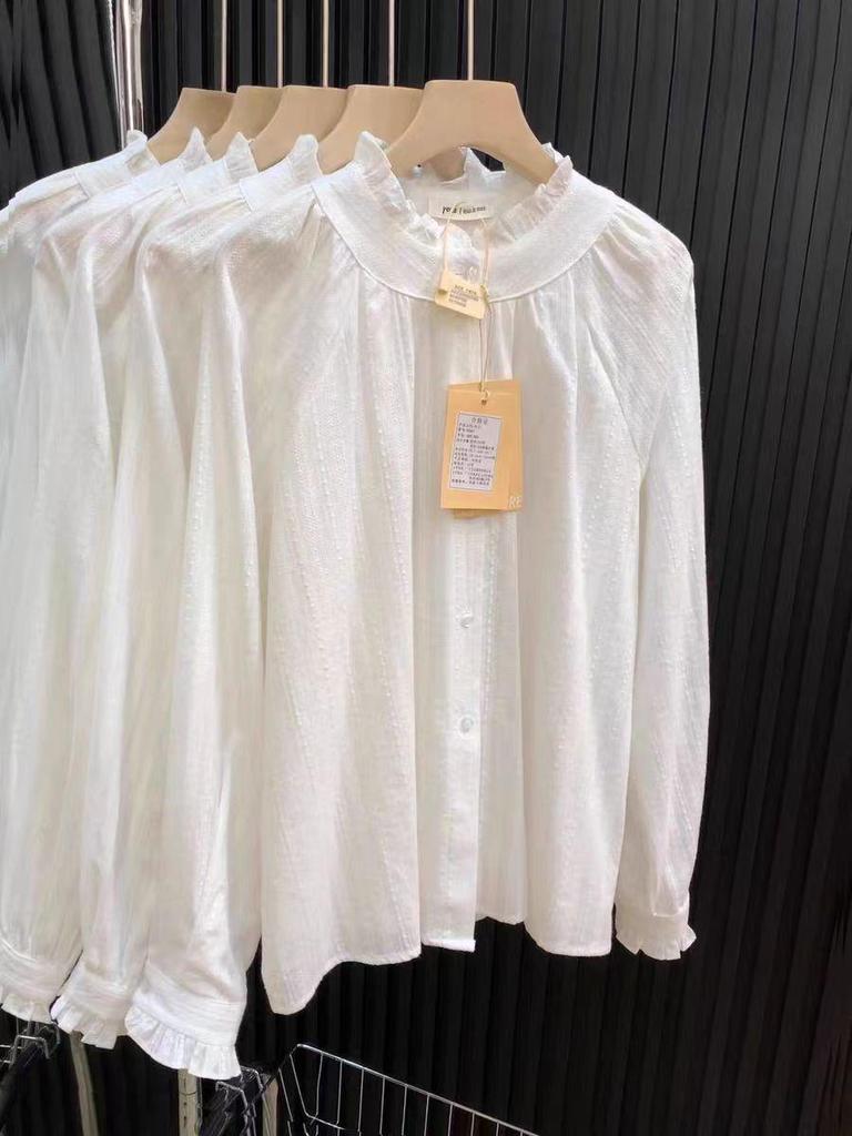 Women's Elegant White French Edge Shirt: Long Sleeve, Chic, High-End Style for Spring/Autumn 2026
