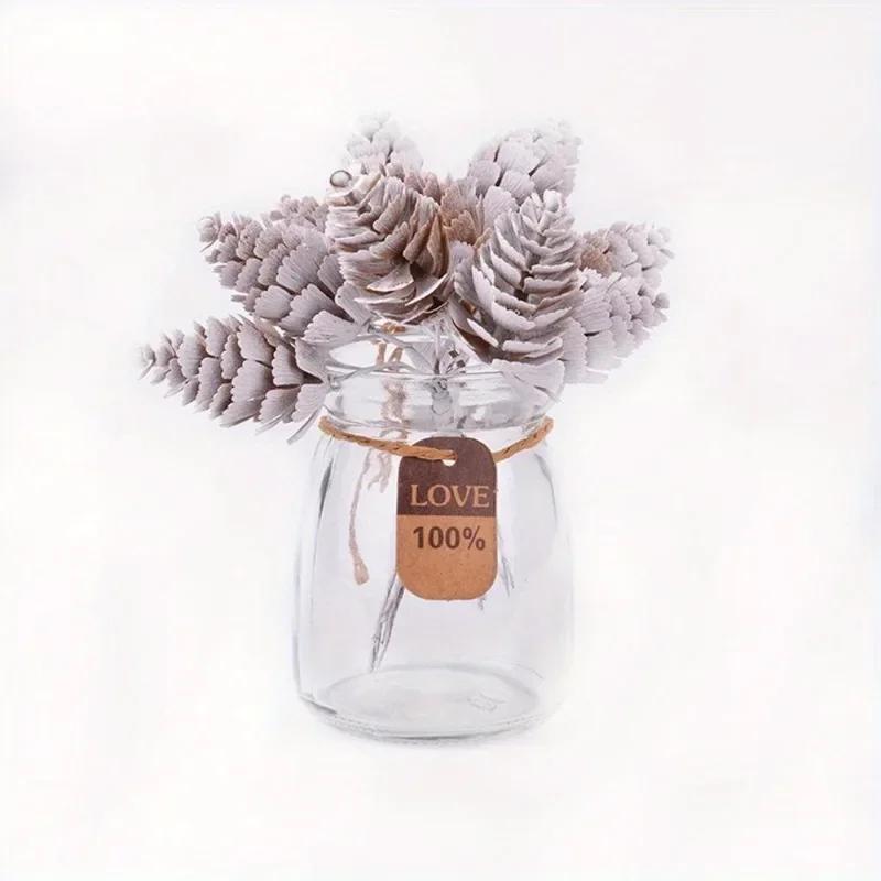30Pcs/Lot Christmas Artificial Pine Cone Mini Pine Nuts Holly Branch Pick Wreath DIY Garland Hanging Ornaments Home Decor