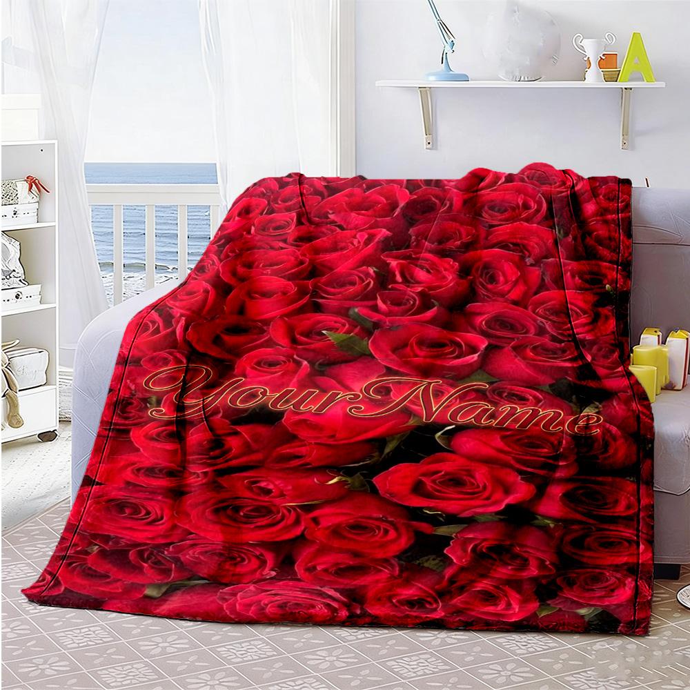 Rose Customize Your Name Blanket Throw Personalized Blanket Soft Warm Cozy Perfect for Living Room Seaside Home Decor Bed Four Seasons Multipurpose
