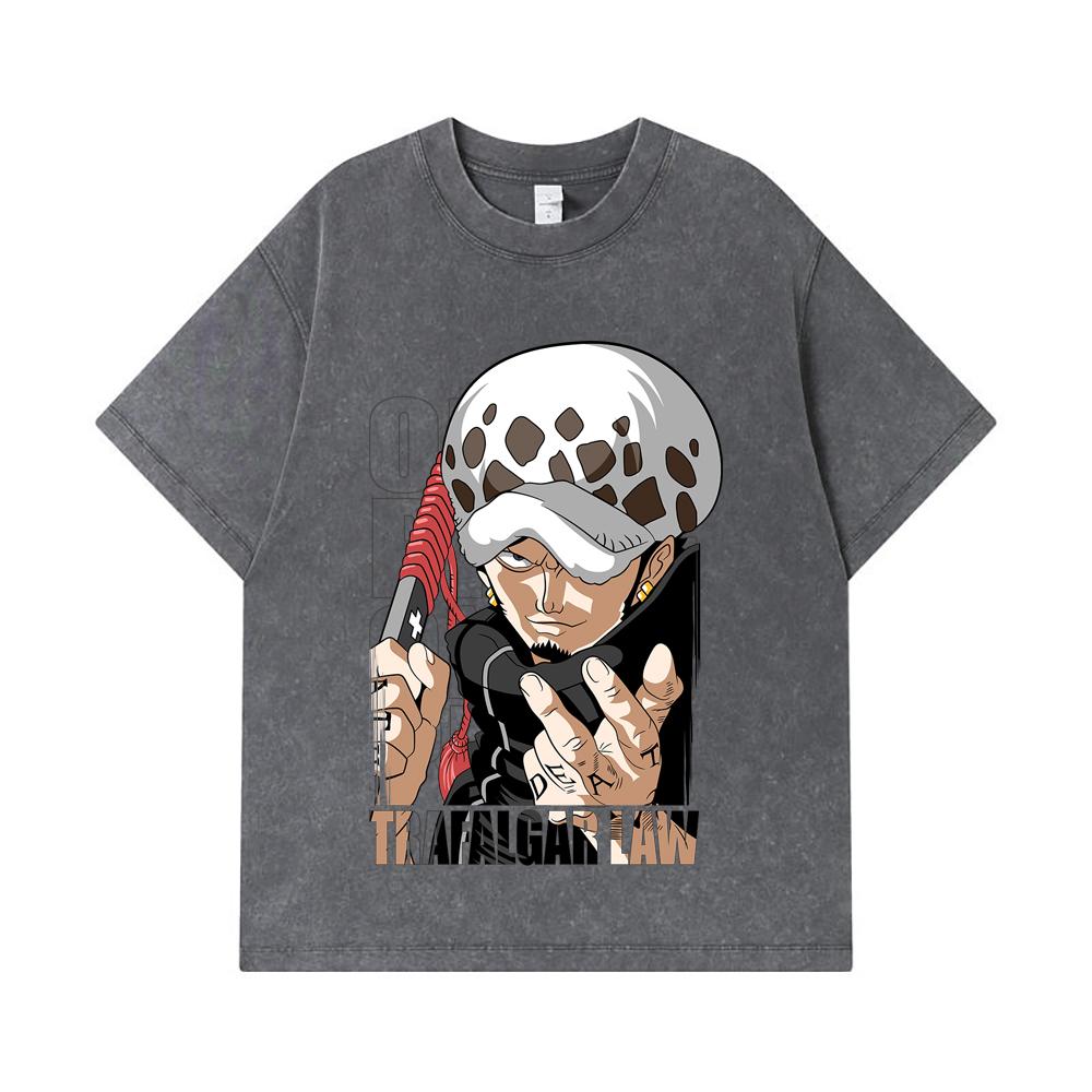 275 GSM Washed T-shirts 100% Cotton One Piece V63 Law Print Unisex Heavy Cotton T Shirt