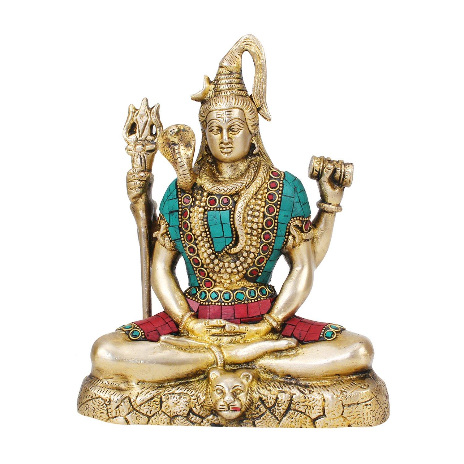 

Pure Brass Shiva Idol With Trishul & Damru, Decorative Showpiece - 7.9 Inch