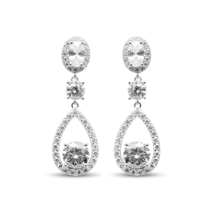 Boucles D'oreilles - Argent 925 - Rhodié - Zircone - Taille Brillantante - Femme