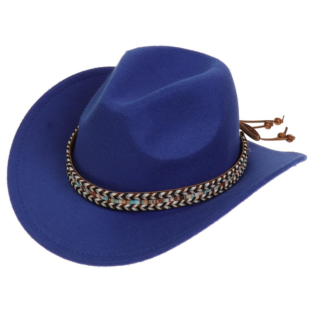 Women Men Western Cowboy Hat, Wide Curved Brim Felt Cowgirl Hat, Vintage Jazz Riding Hat, Removable Hat Belt, Head Circumference 56‑58cm