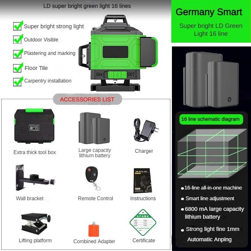 8/12/16 Line Green Automatic Leveling Instrument High Precision Infrared Waterproof  Multifunction Measuring Tool Green Laser Level