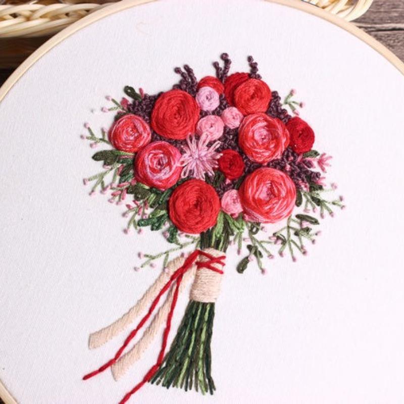 1Pc European Style Floral Aesthetic DIY Embroidery Needle and Thread Bamboo Embroidery Frame English Kit for Embroidery Hobbies Beginners