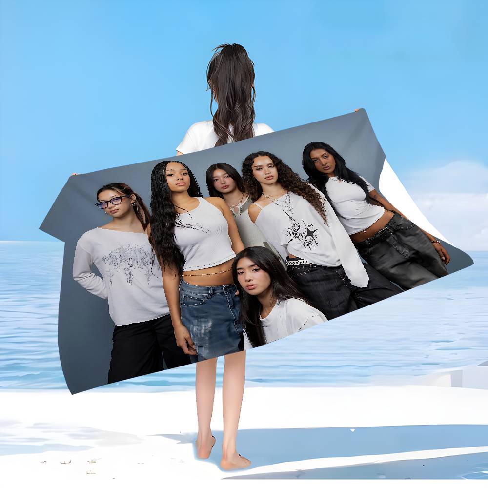 Kpop Band K-Katseyes Mikrofaser Bedrucktes Strandtuch Bergsteigen Yoga Strand Schwimmen Laufen Saugfähiges Weiches Handtuch