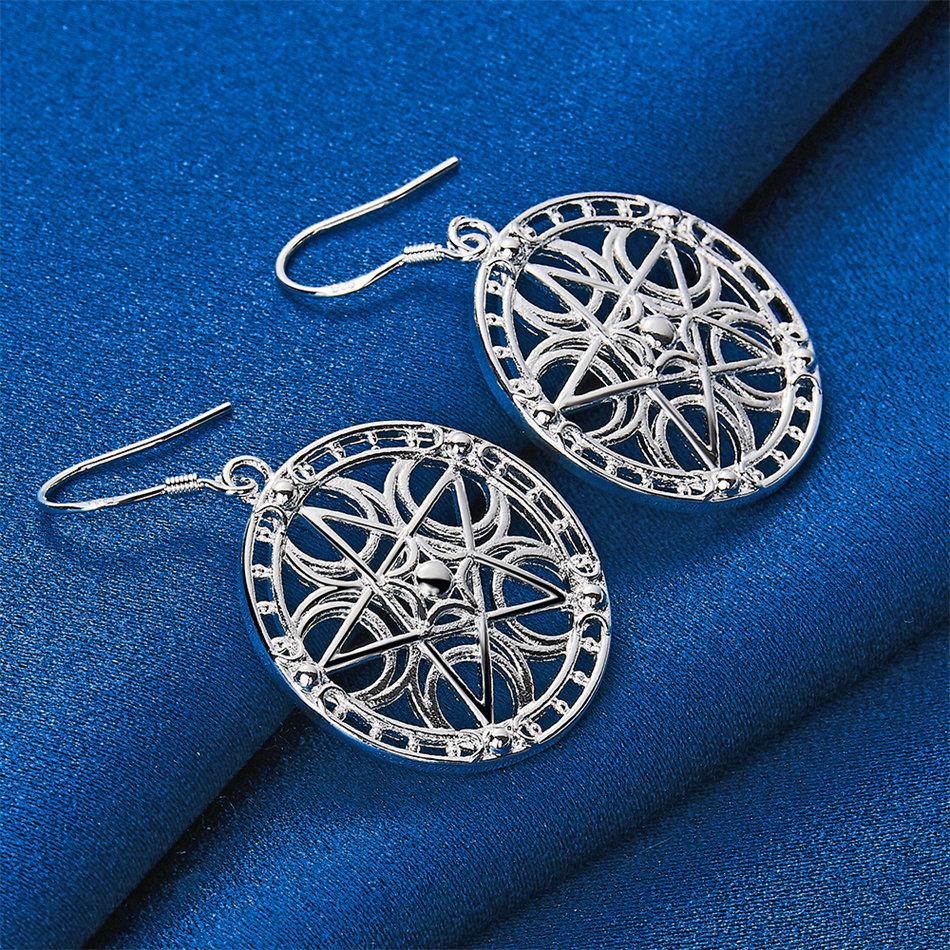 Elegant 925 Sterling Silver Delicate Six-Pointed Star Hollow Earrings for Women, Fashionable Party Gift, Wedding Accessories