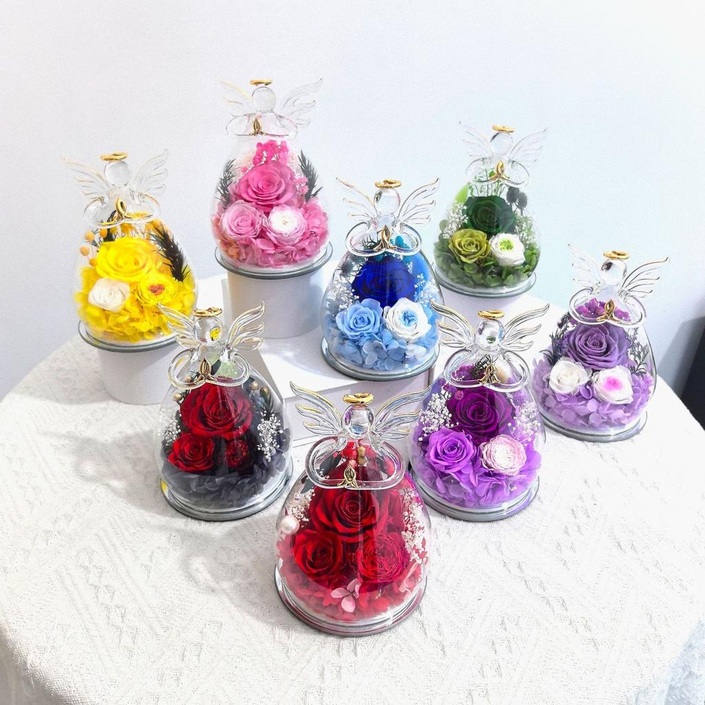 Preserved Rose Forever Flower in Glass Angel Figurines, Flowers for Delivery, Gifts for Mom Birthday Gifts for Women Mom Grandma Wife Friends
