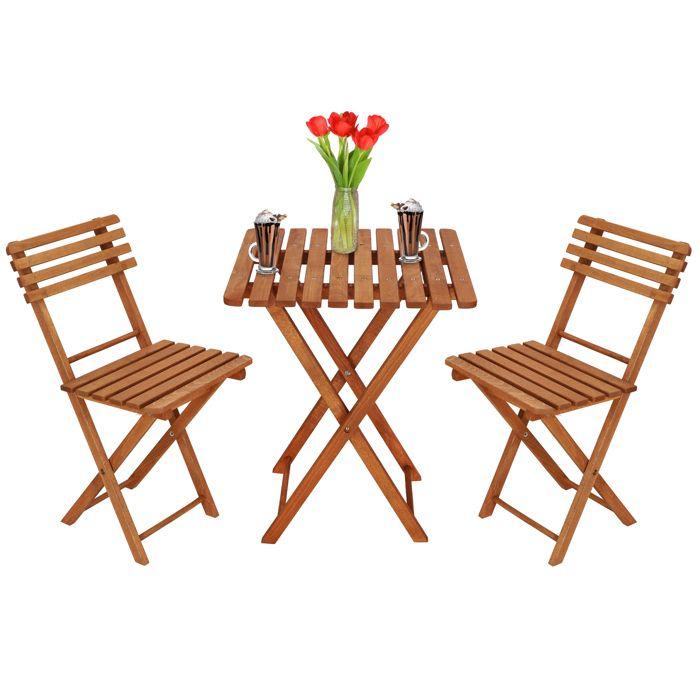 Sada zahradního nábytku - Springos® - BS001LB - Impregnované bukové dřevo - 2 židle + 1 stůl - Světle hnědá