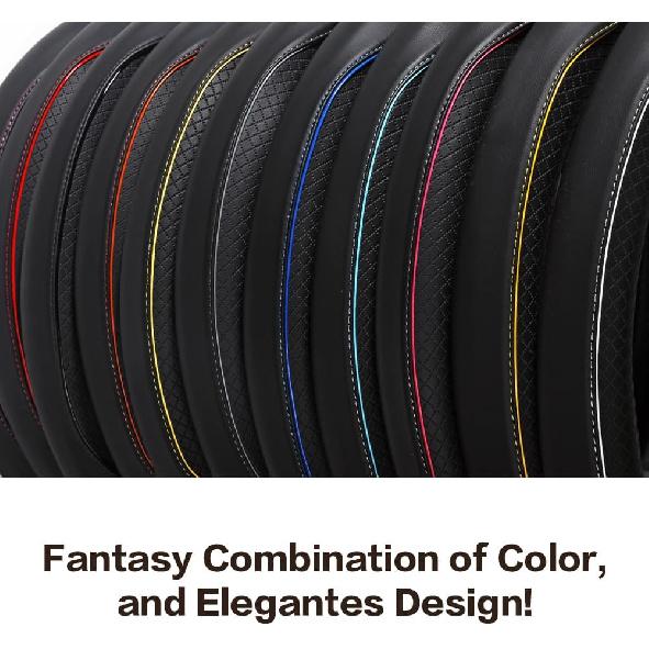 Microfiber Leather Car Medium Steering Wheel Cover,Universal Car Wheel Cover,Breathable Wheel Cover,Anti-Slip Full Surround,Sports Style Steering